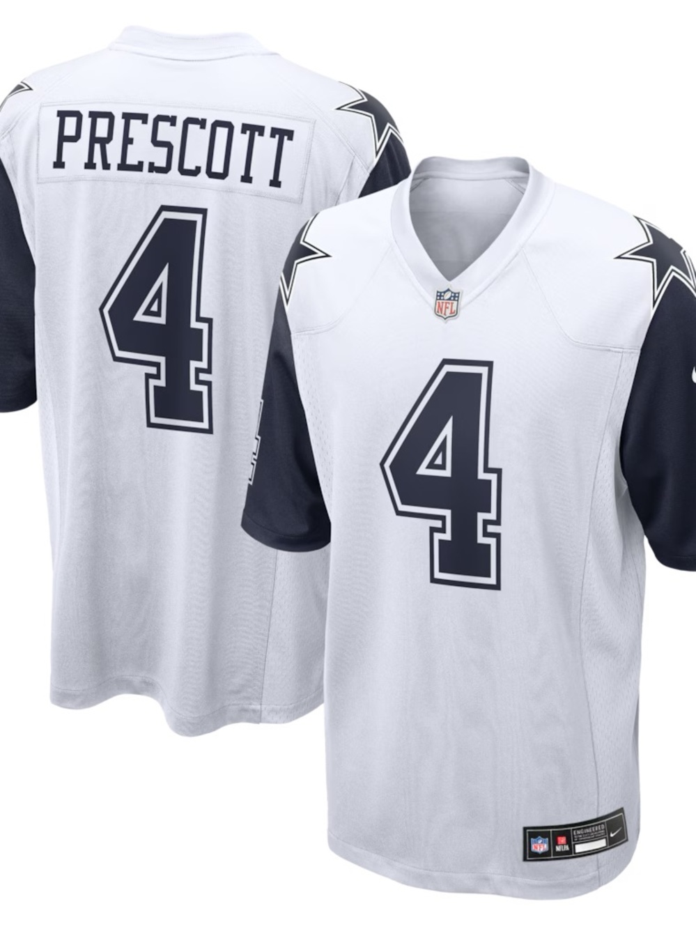 Dallas Cowboys #4 Prescott White & Navy Replica Jersey - Nike